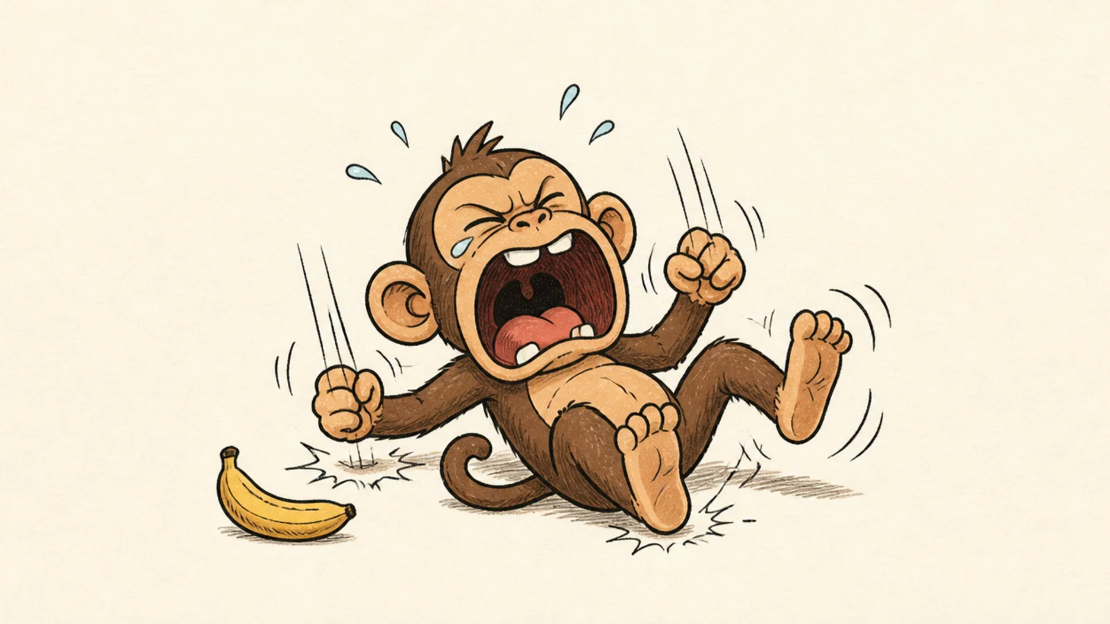 A monkey throwing a floor-pounding tantrum