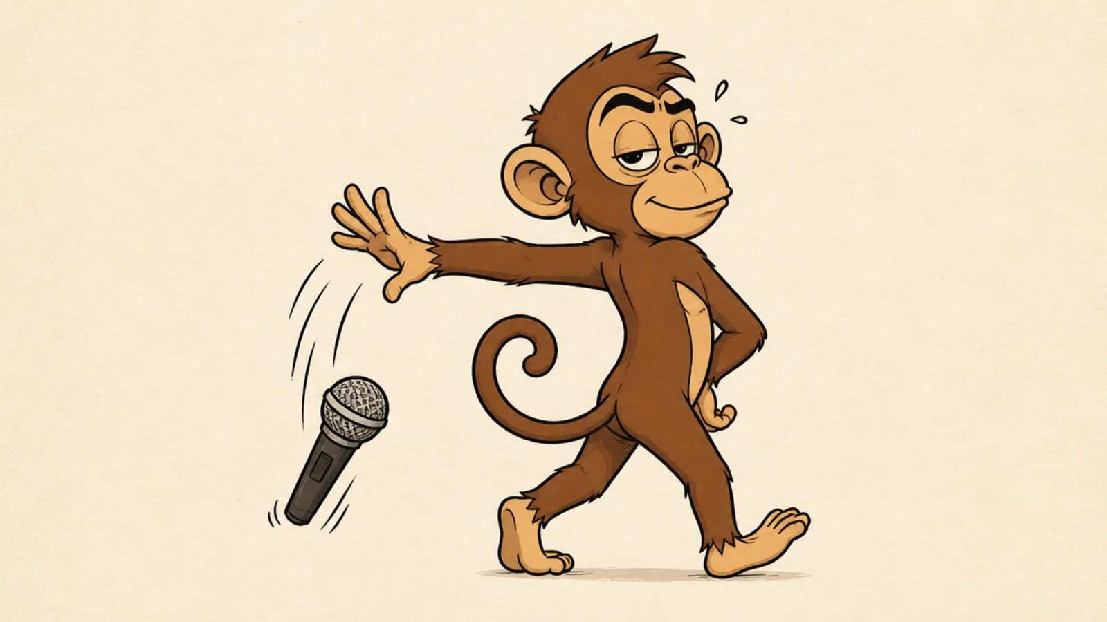 A monkey dropping a microphone with a smug look