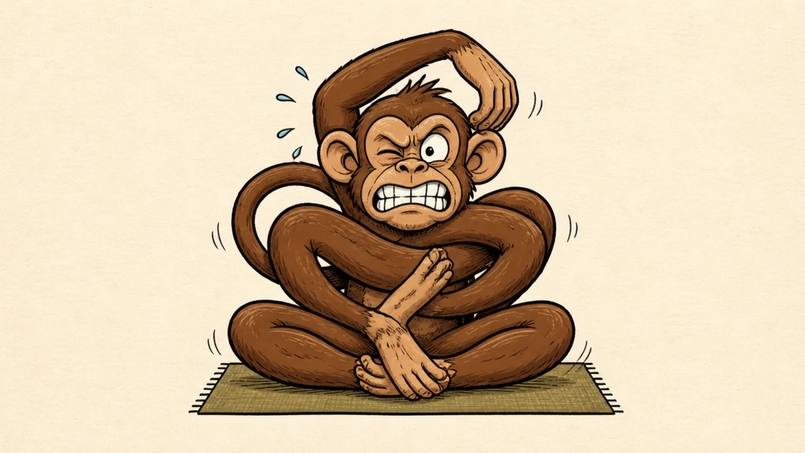 A monkey tangled in a failed yoga pose