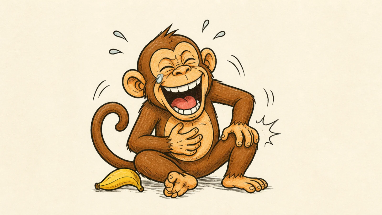 A monkey cracking up laughing at its own joke