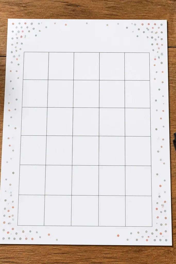 Monthly goals page with confetti dots and a clean goals grid