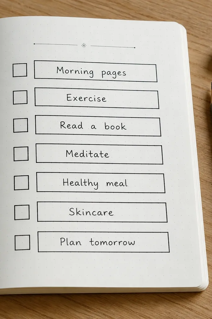 Minimal checklist page with thick outlined boxes and lots of white space