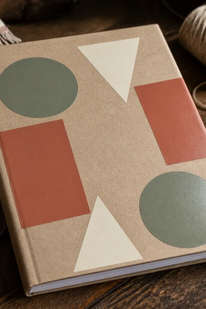 Matte kraft paper with bold vinyl shapes like circles and triangles in muted colors