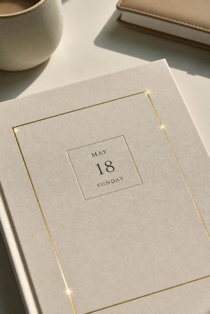 Gold foil washi tape forming a frame around a clean off-white center with a date block