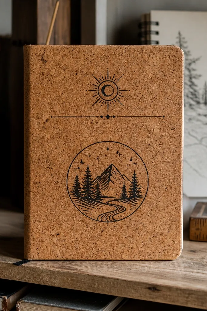 A cork panel with black ink line art and a handwritten title