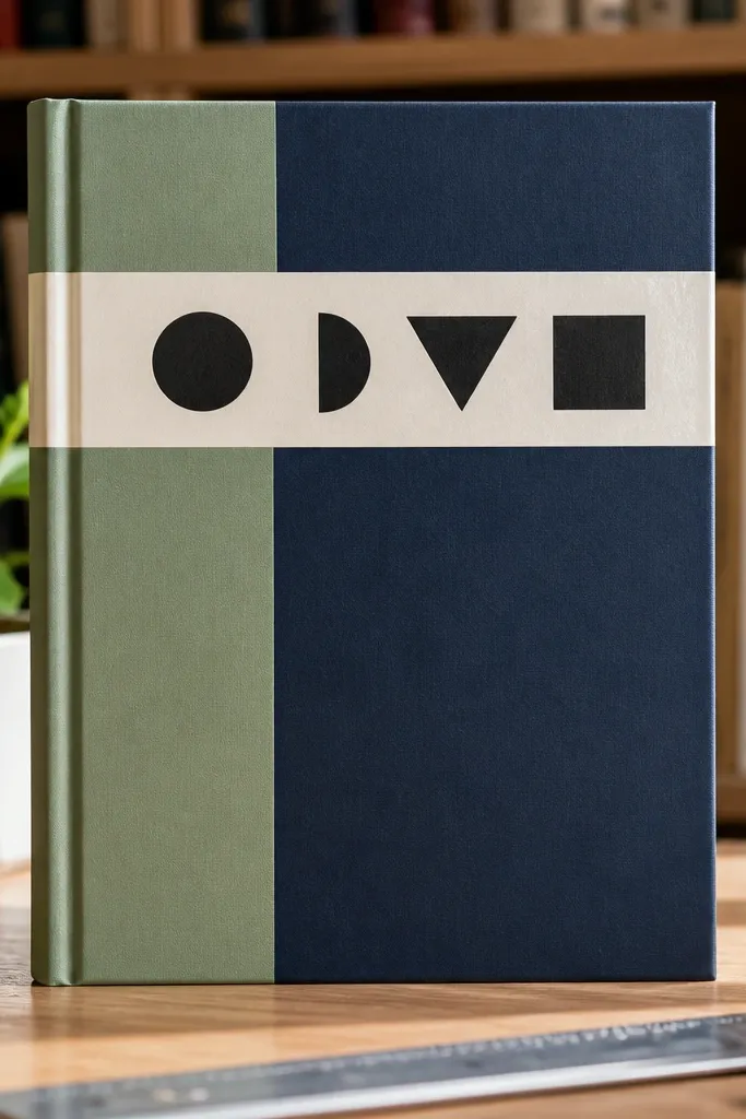 Tape banner text across the top with color-blocked side panels on a neutral background