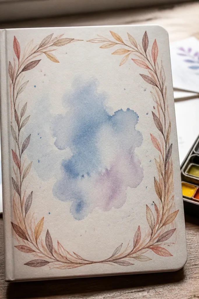 A pencil-drawn border frame with a watercolor-washed title in the center