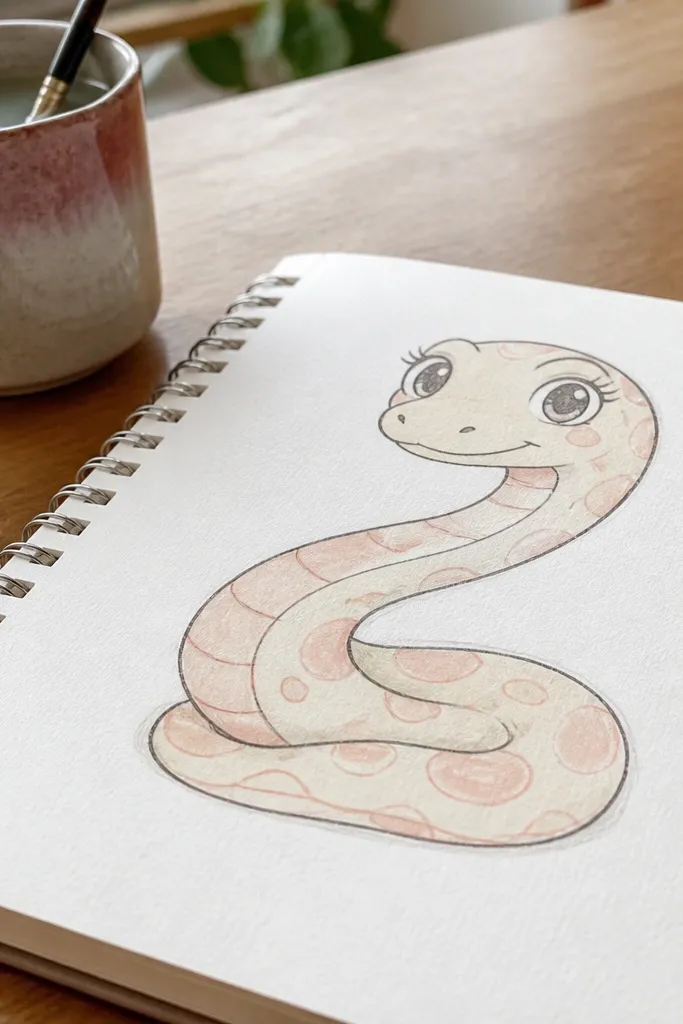 A snake with a rounded triangle head snout and two large eyes