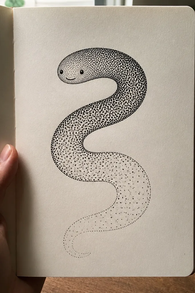 A snake with polka dot scales and a cute smiling face
