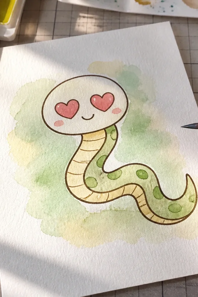 A snake with heart-shaped eyes and a cute smile