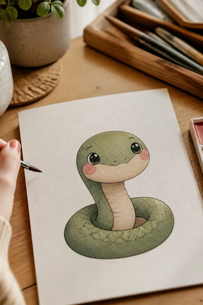A snake with a lighter chin patch and two blush marks on cheeks