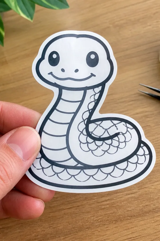 A cartoon snake with heavy outline and simple face details