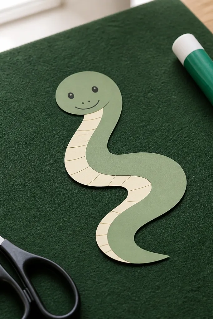A snake silhouette with a simple face cutout and two-color body