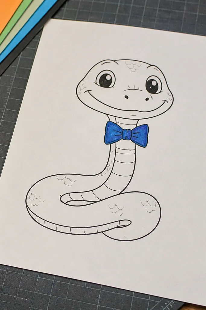 A snake wearing a bowtie with a smiling face