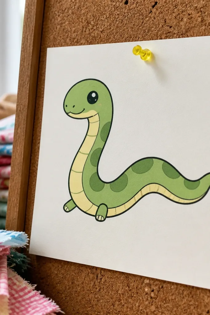 A cute snake with tiny little legs and dot eyes