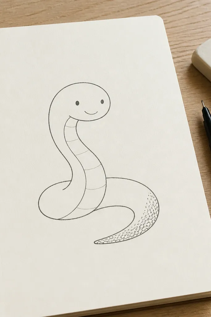 A snake with plain body and detailed dot scales only on the tail