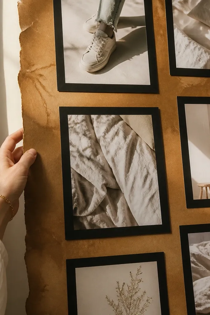 Coffee-stained paper with black frames and handwritten goal words