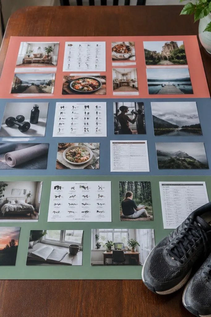 A matte grid board with color blocks labeling workout days.