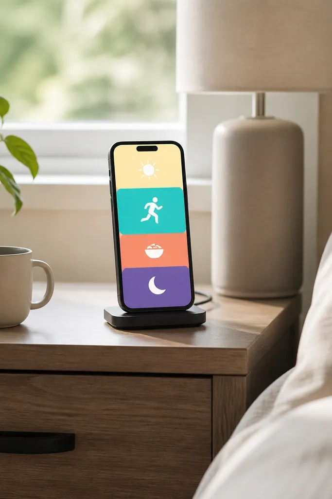 A set of fitness wallpaper screens with swipeable cues and targets.