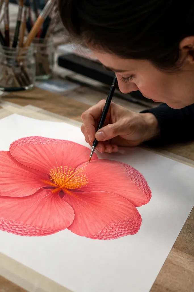 Hibiscus with patterned tips and a solid colored center with stamen dots