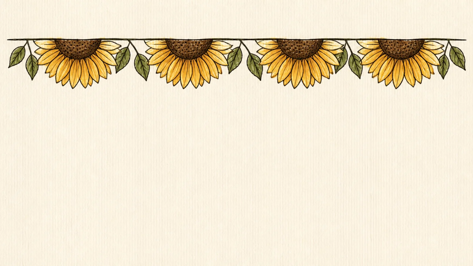 A row of half sunflowers along the top edge forming a header