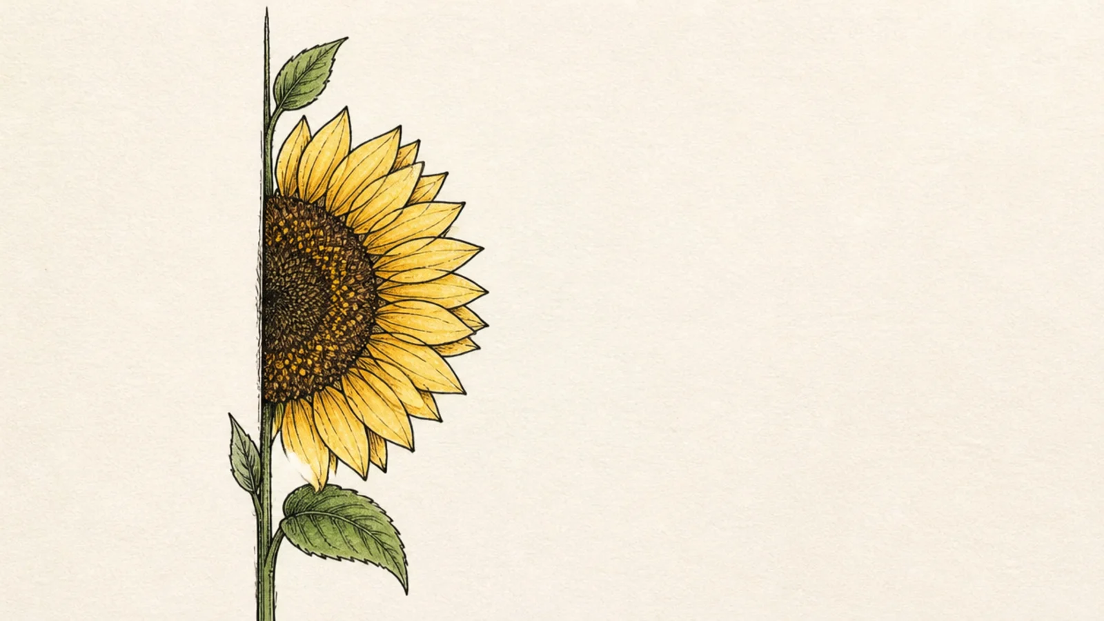 A half sunflower growing from a vertical side edge