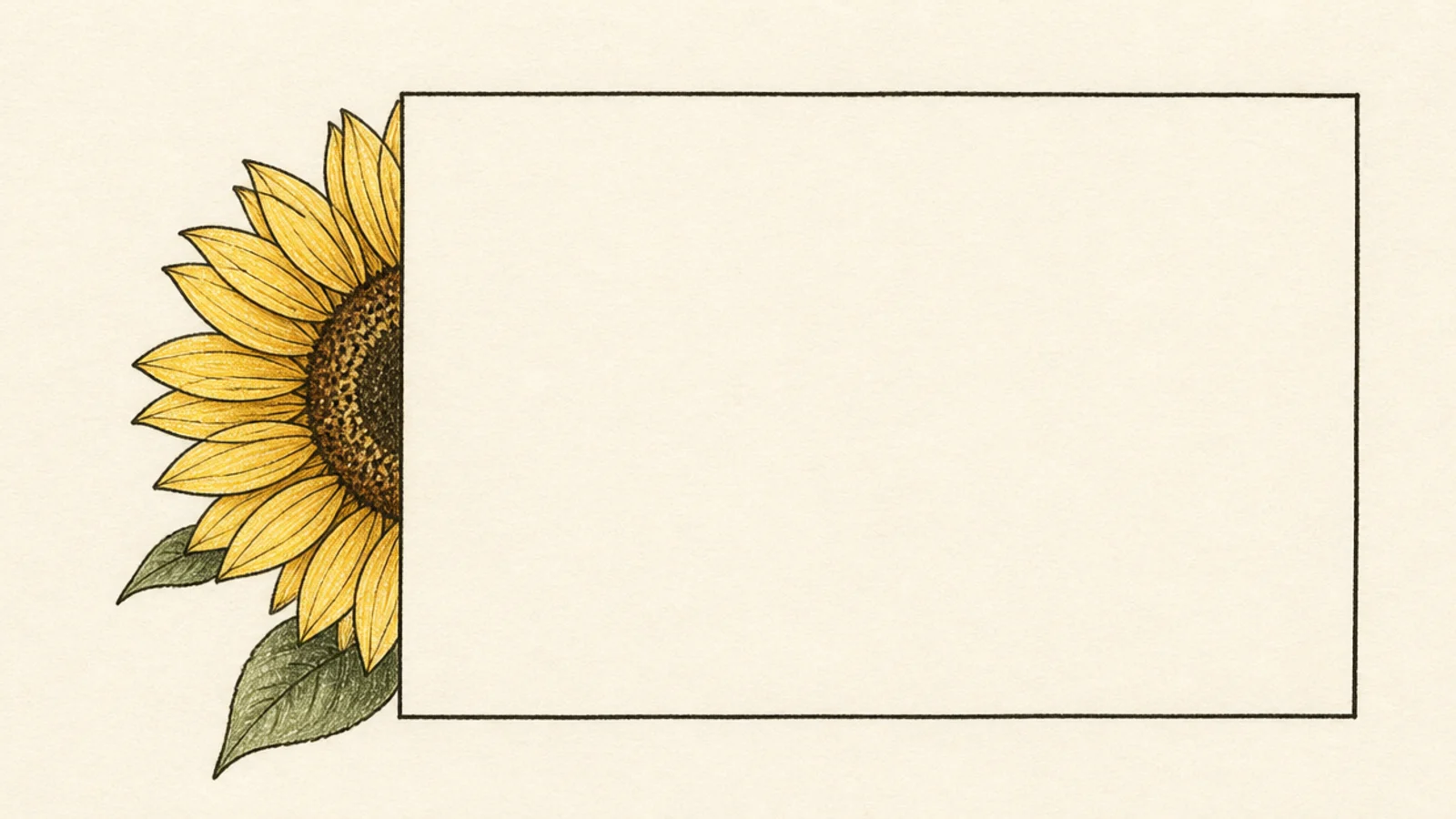 A half sunflower peeking out from behind a text block