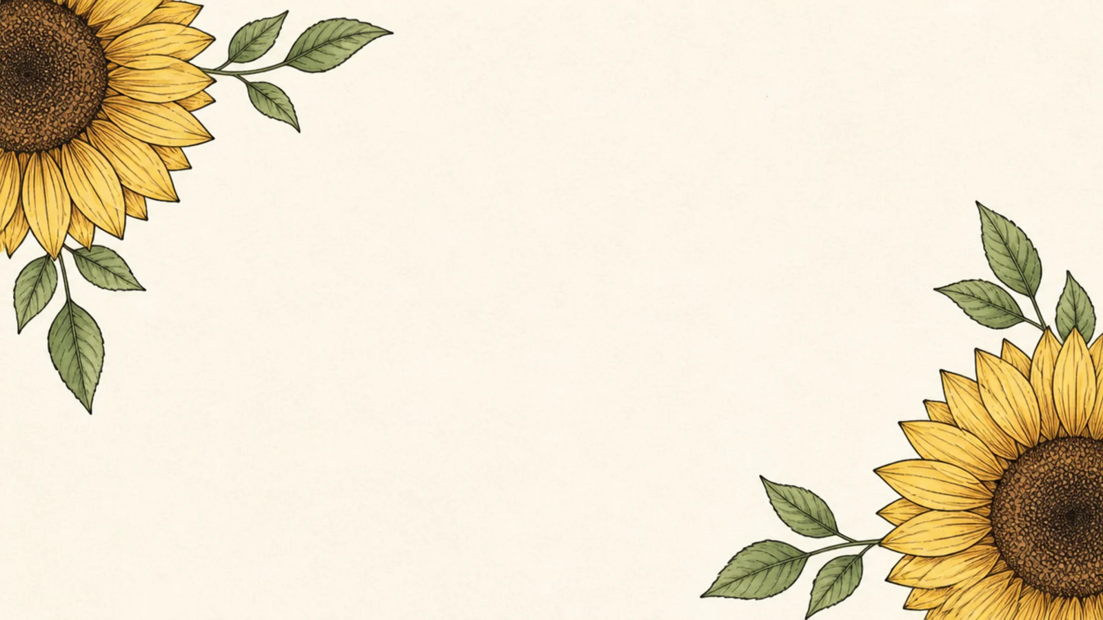 Half sunflowers in two opposite corners framing a page