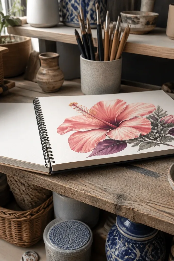 Hibiscus sketch with clearly layered overlapping petals