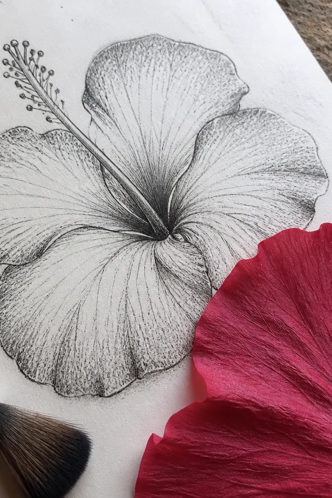 Hibiscus petals with light textured shading along edges