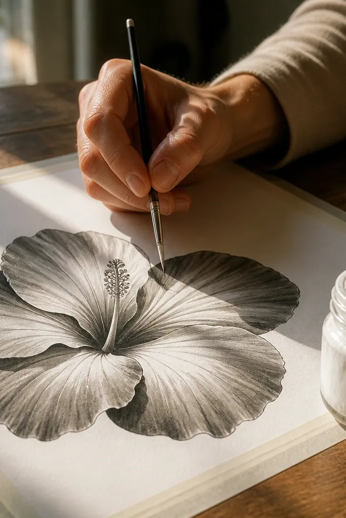 Hibiscus with bright petal highlights near edges and center
