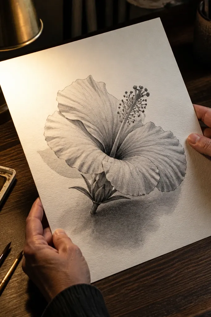 Hibiscus with visible back petals and a darker sepal shadow