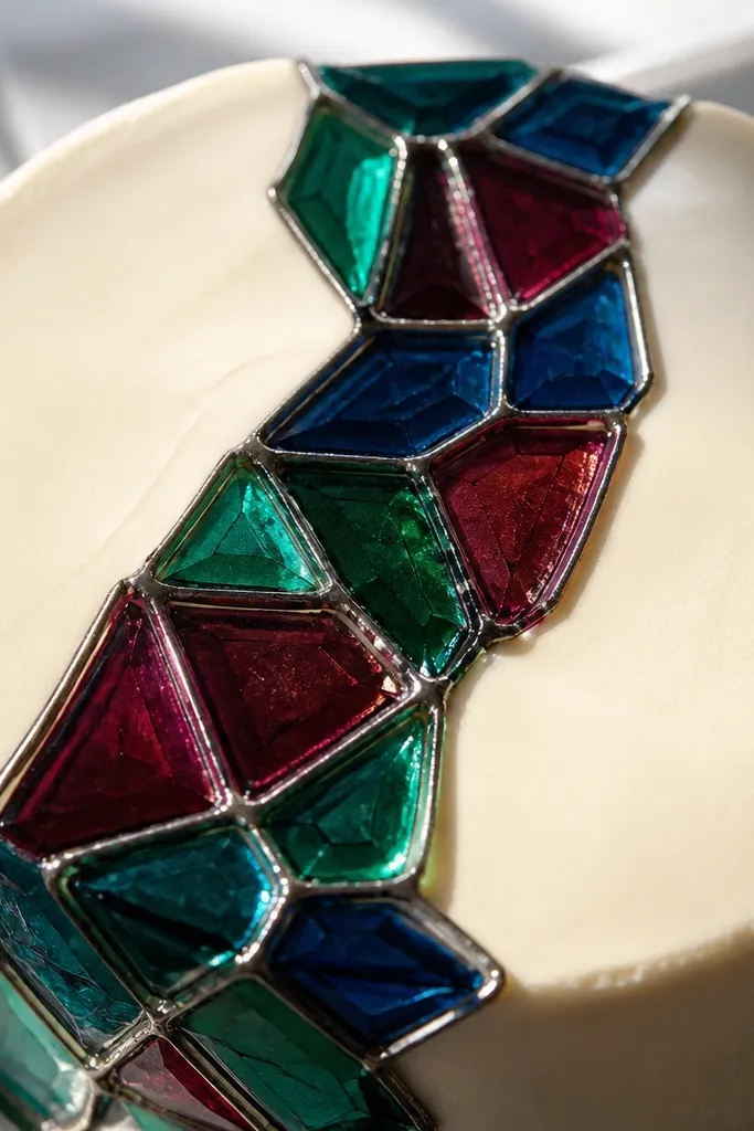 Faceted gemstone blocks in jewel colors drawn in a cascade pattern