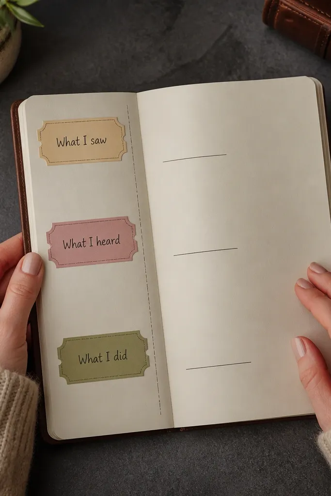 A journal page with a vertical column of ticket shapes and short notes beside them