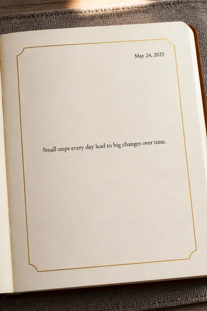 A journal page with a thin gold sticker border and a short daily note in the center