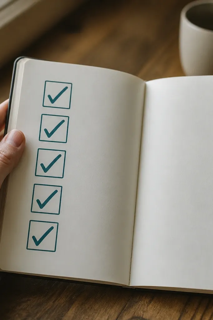 A journal page with a framed list of wins and checkmarks inside small boxes