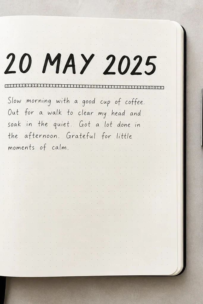 A journal page with a large date at top and thin grid lines under it