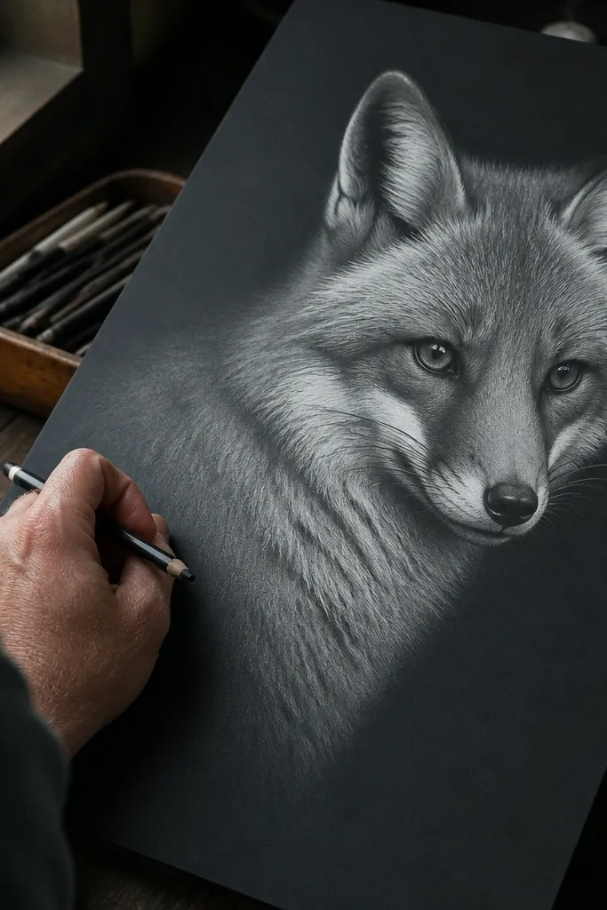 Fox face with clear plane divisions and sharp shadow edges near muzzle