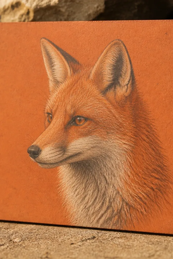Fox with red-earth tones and neutral gray shading under chin and ears