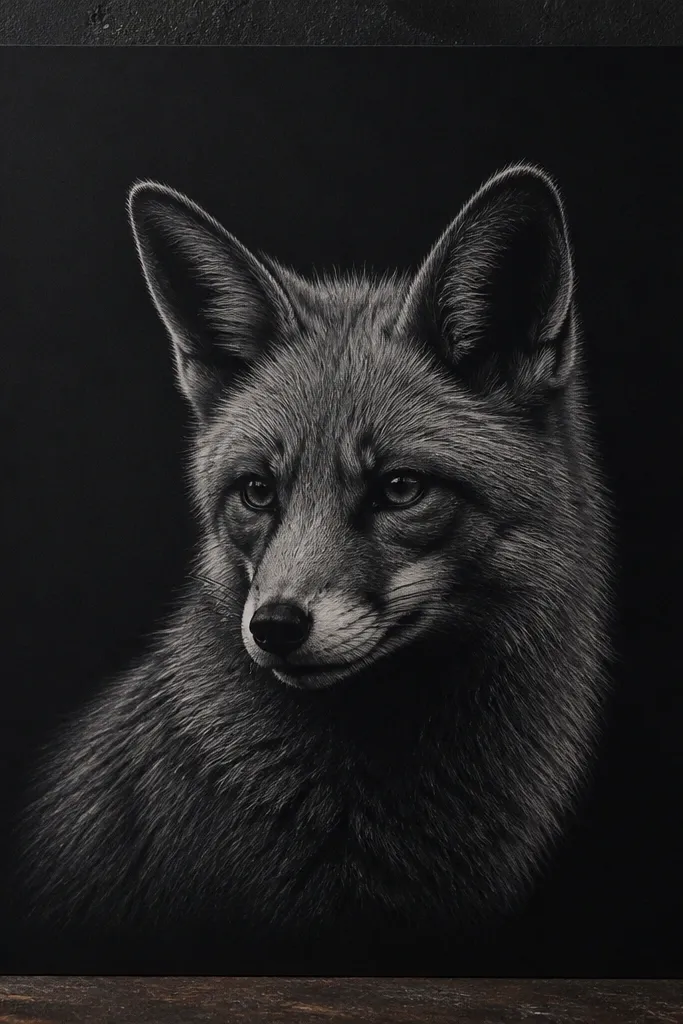 Fox bust with deep velvet black underlayer under chin and ears
