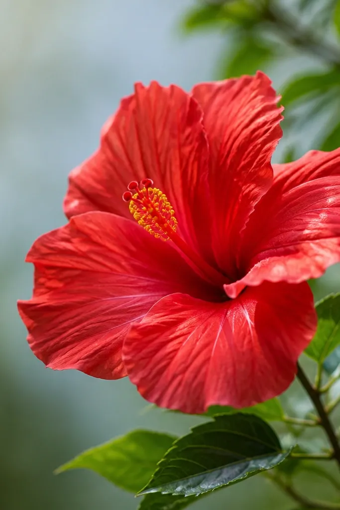 Hibiscus flower with smooth soft background wash and crisp petal edges