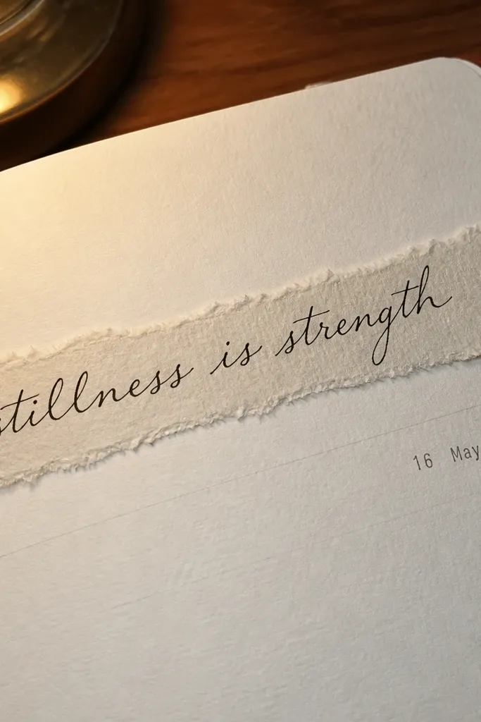 Journal page with a deckle-edge paper strip behind a single typed-style title line