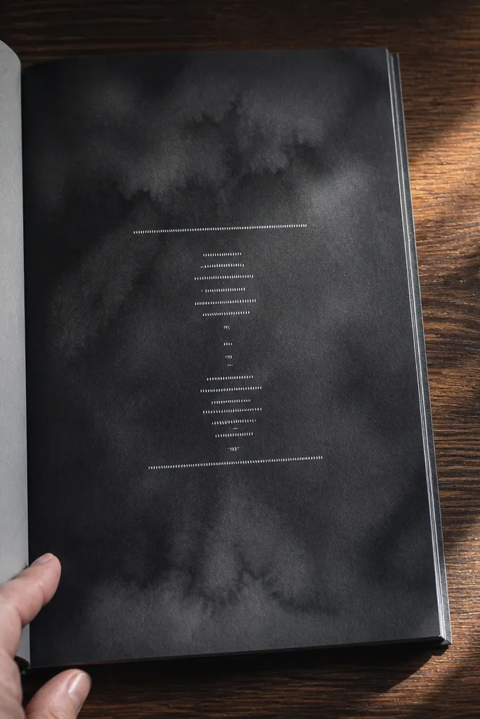 Journal page with a dark wash background and small white ink text in neat lines