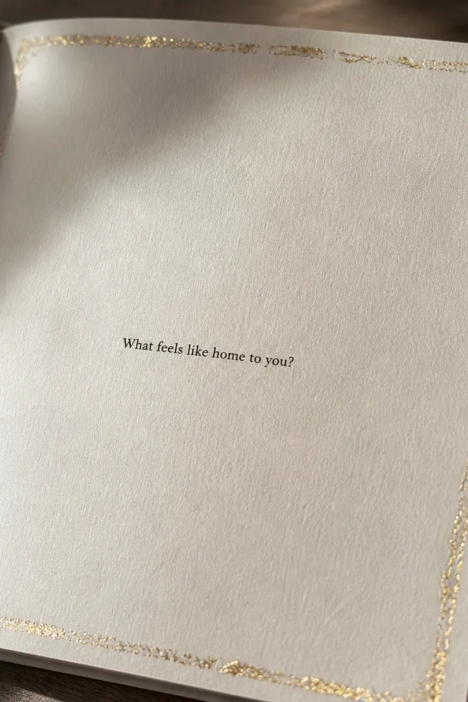 Journal page with a thin gold leaf border and a single centered quote
