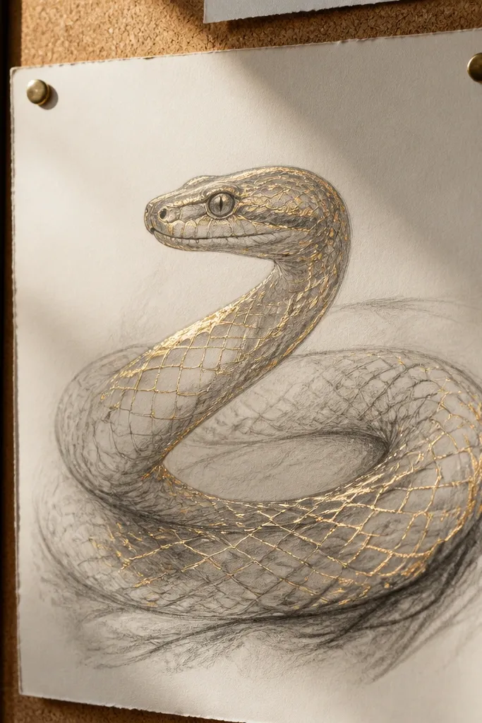 Snake with warm gold highlights on scale edges against a neutral background