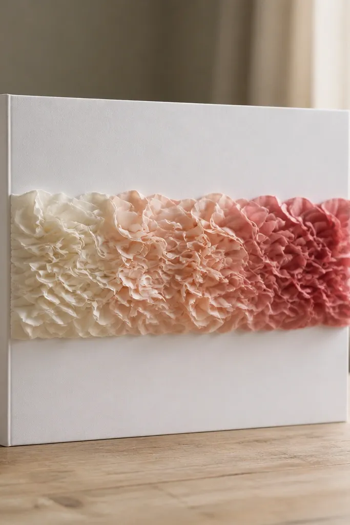 Scrapbook cover with layered paper ruffles in soft gradients and a minimal title