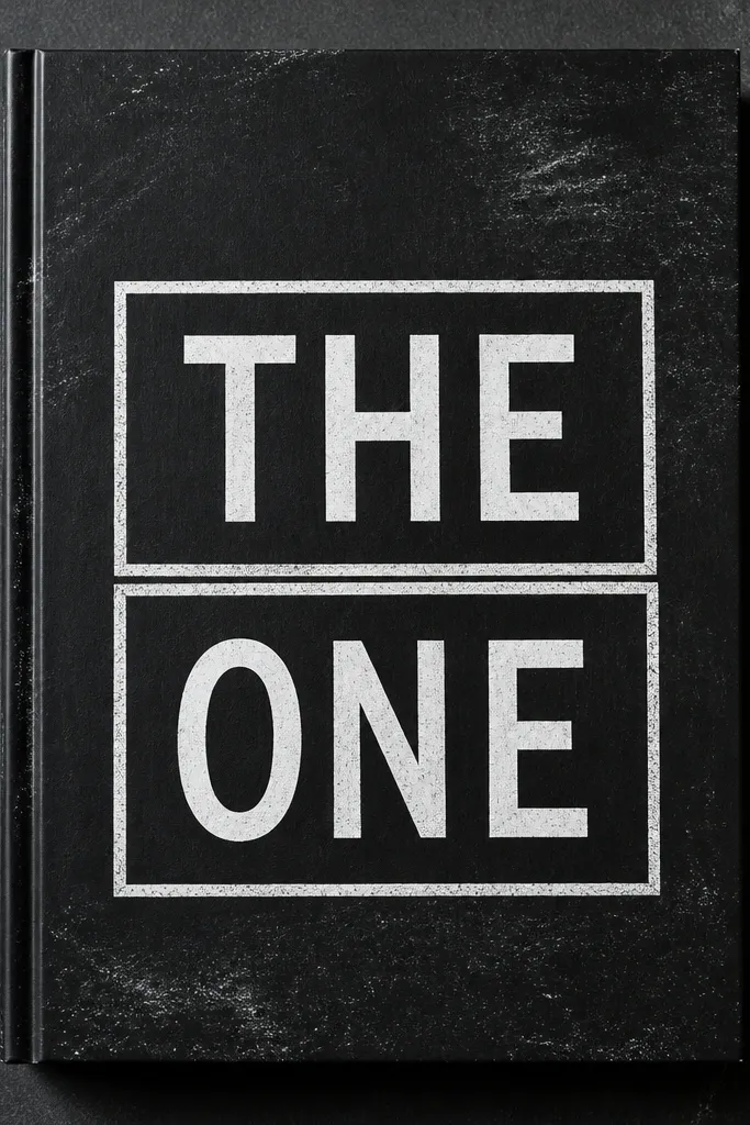 Black chalkboard-style scrapbook cover with white typography blocks and a simple border