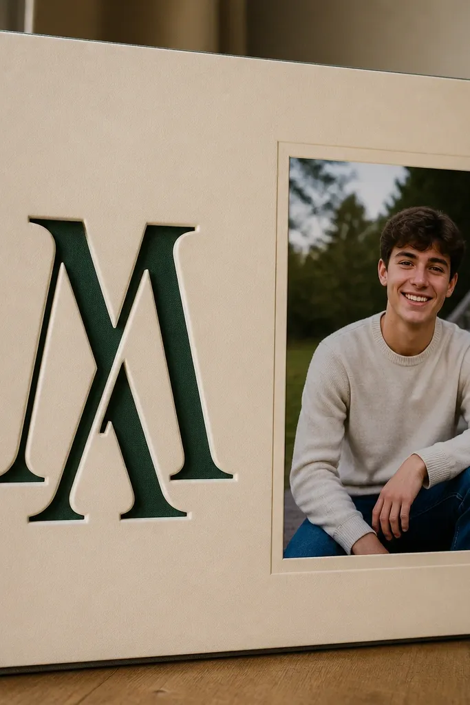 Large letter cutout with contrasting colored paper behind and below