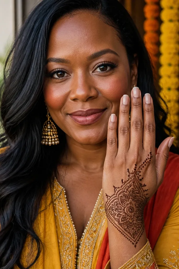 Mandala-like triangle cluster on palm corner with light finger outlines