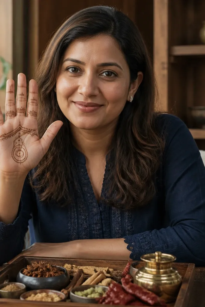 Three stacked ring outlines in palm with thin arc border and finger framing